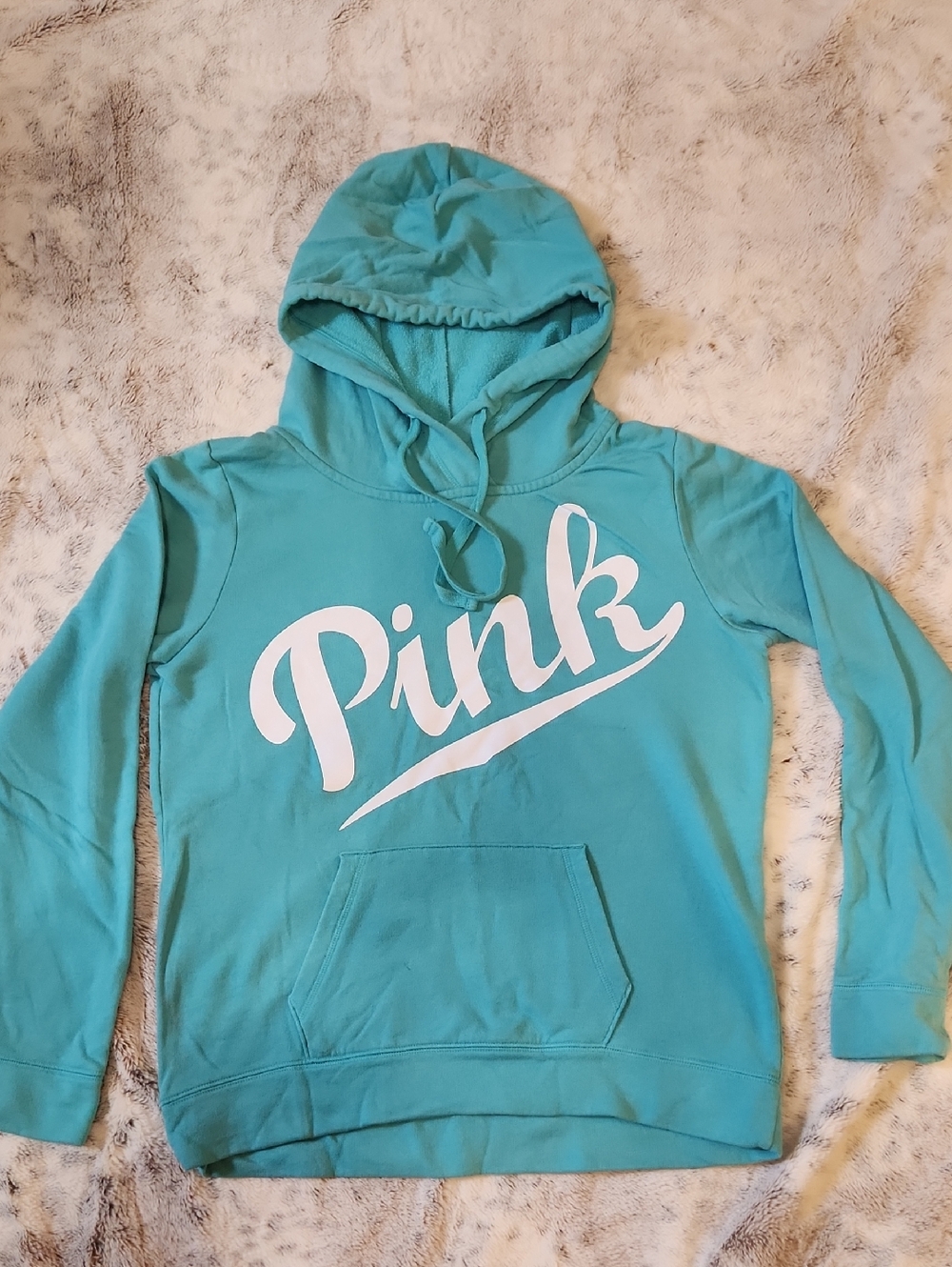 PINK Victoria's Secret Teal Hoodie with White Logo Trim